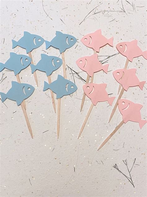 Fishe Or Fishe Cupcake Toppers Fish Themed Baby Shower Etsy
