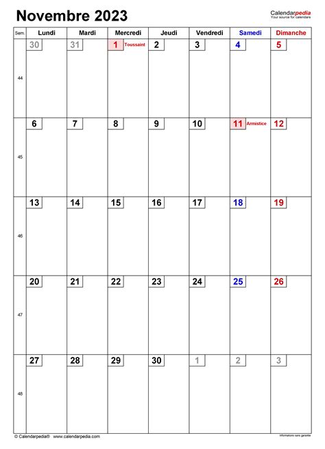 Calendrier Novembre 2023 Excel Word Et Pdf Calendarpedia