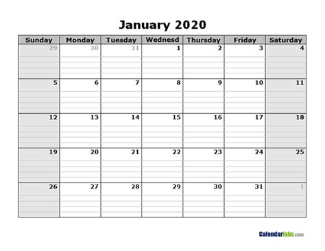 2020 Free Blank Calendar Free Printable Templates