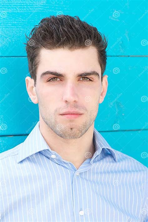 Attractive Male Fashion Model On Blue Background Stock Photo Image Of