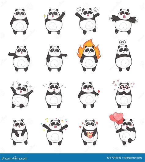 Cute Panda Smiley A Set Of Different Emotions Cartoon Vector