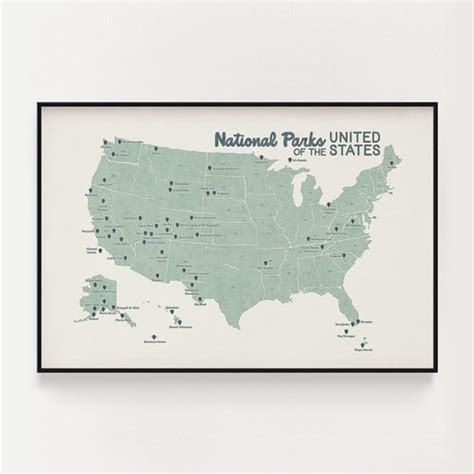 National Parks Map National Park Checklist All 63 National Etsy