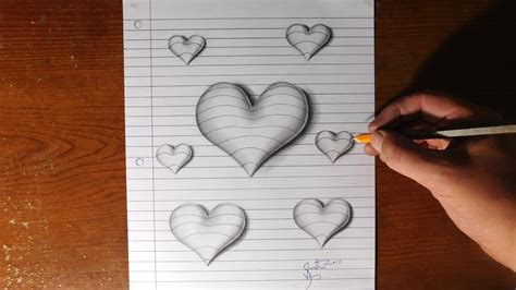 How To Draw 3d Hearts Line Paper Trick Art Youtube