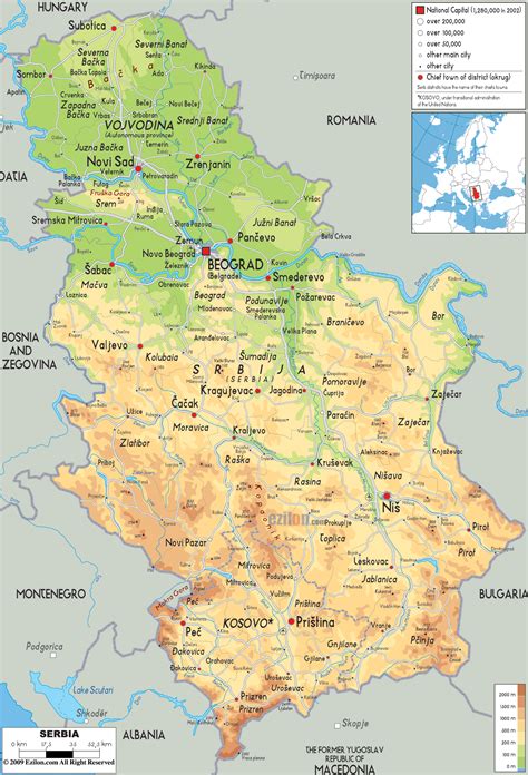 Physical Map Of Serbia Ezilon Maps