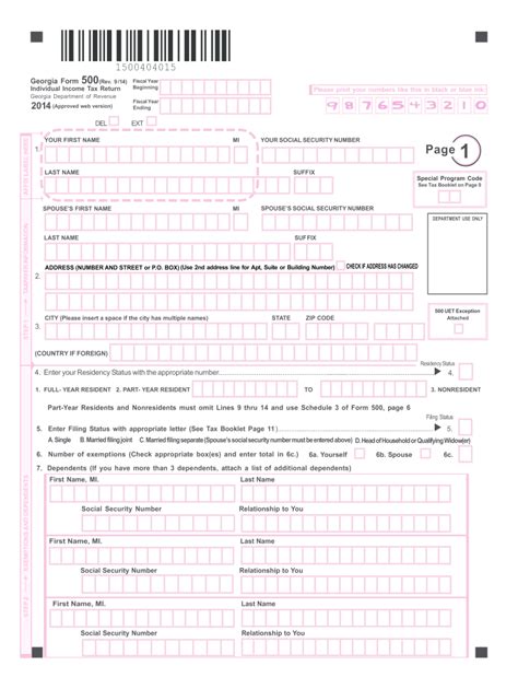 Ga Form 500 Individual Income Tax Return Fill Out And Sign Printable