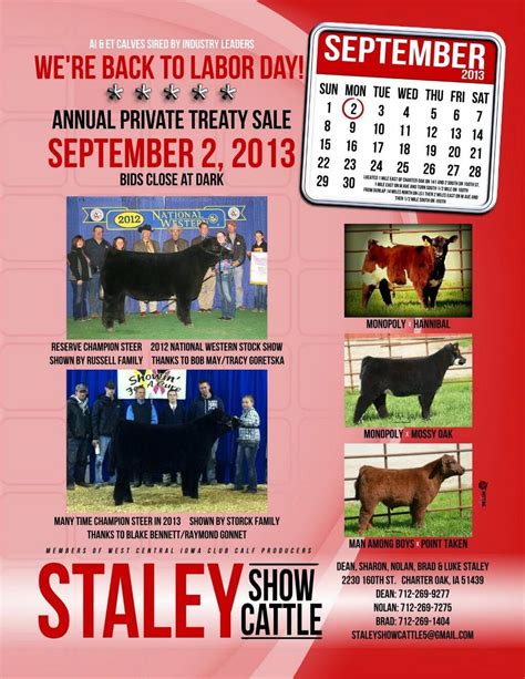 Diamond G Cattle Co Staley Show Cattle Sale Ad