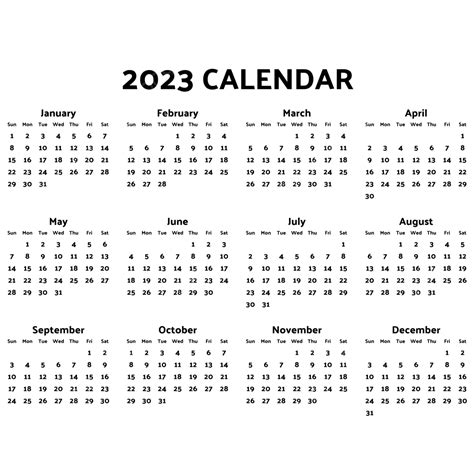 2023 Calendar Black And White