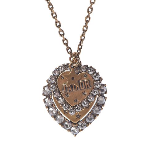 Auth christian dior j'adior chain choker necklace. CHRISTIAN DIOR Metal Double Heart J'adior Necklace Aged ...