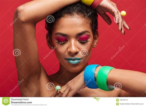 Beautiful Photo Of Half Naked Mulatto Woman With Trendy Makeup D Stock