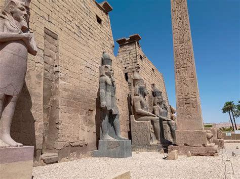 Ancient Egyptian Temple With An Obelisk Full Of Hieroglyphics And