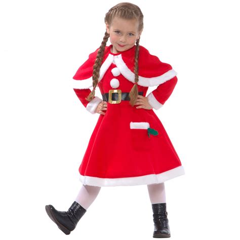 Little Miss Santa Claus Fancy Dress Costume For Girls Christmas Party