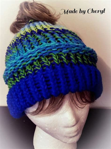 Maybe you would like to learn more about one of these? Loom knit messy bun hat | Knitting, Loom knitting, Loom ...