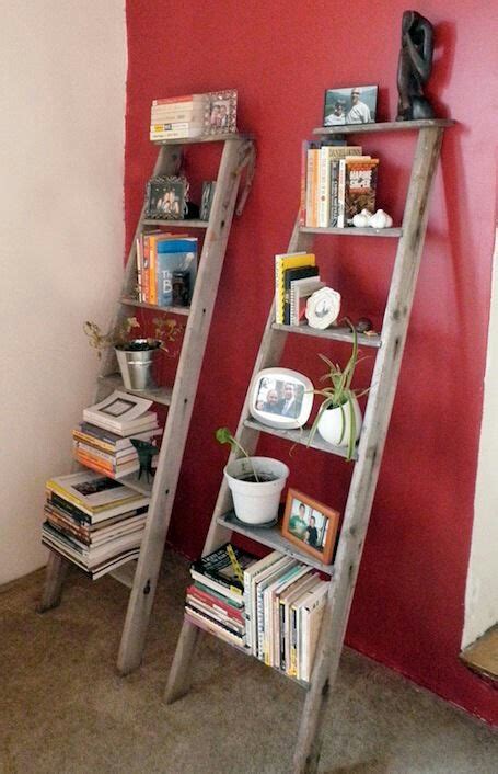 Repurpose An Old Wooden Ladder Into Storage And Shelves For Books And