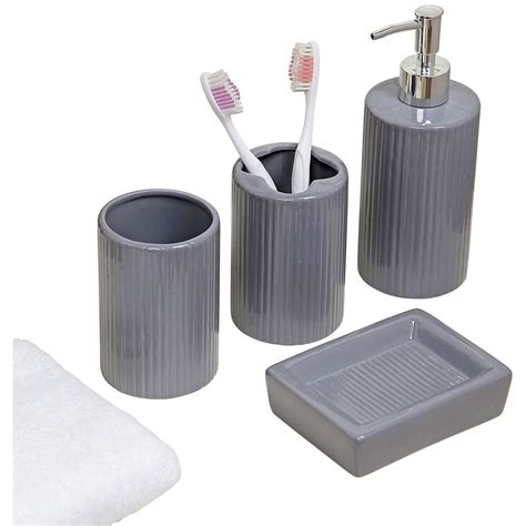 There are a lot of styles to choose from when it comes to bathroom accessory sets. Grey Etched 4-Piece Bath Set | At Home