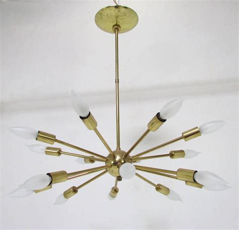 Original Sputnik Chandelier Light Fixture In Brass With Sixteen Arms At