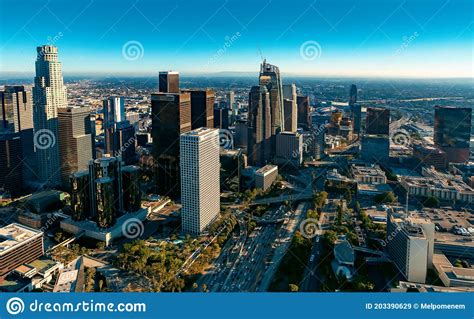 Aerial View Of A Downtown Los Angeles Stock Image Image Of Landmark