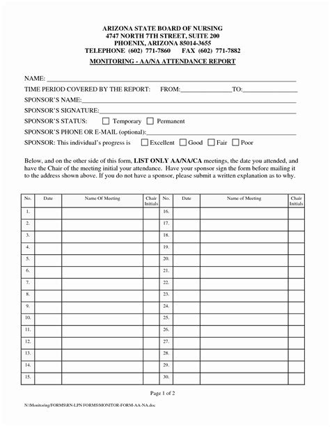 30 alcoholics anonymous attendance form example document template