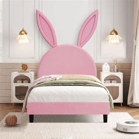 Vecelo Twin Upholstered Bed Frame With Rabbit Ear Shaped Headboard