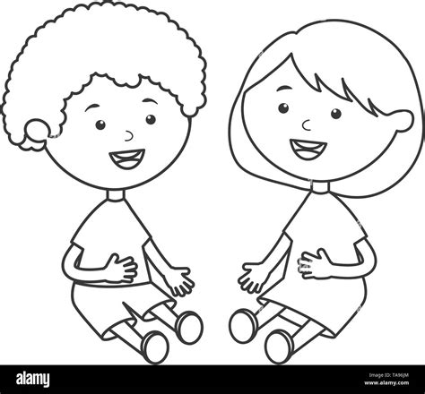 Cute Little Kids Couple Characters Vector Illustration Design Stock