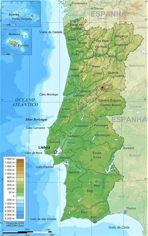 Mapa de Portugal 🥇 Político & Físico Grande Para Imprimir ...