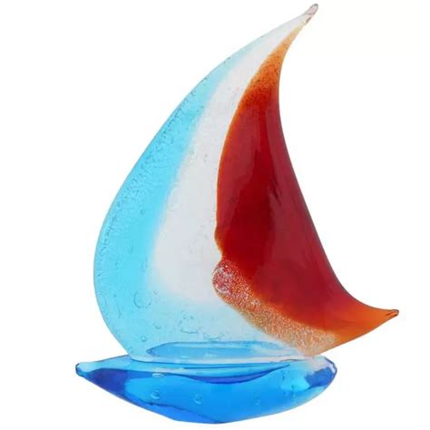 Glassofvenice Murano Glas Gro Es Segelboot Silber Blau Und Rot Eur