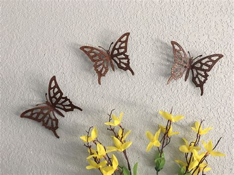Set Of 3 Butterflies Metal Wall Art Metal Butterflies Etsy