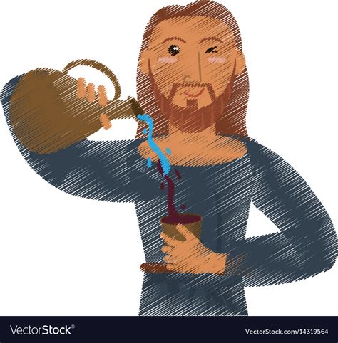 Drawing Jesus Christ Miracle Water And Wine Vector Image