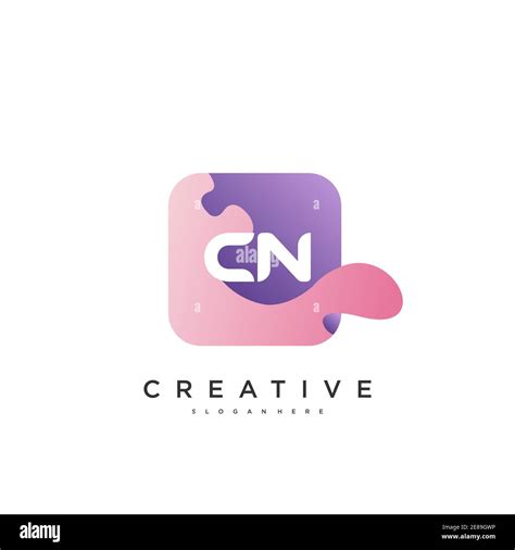 Cn Initial Letter Logo Icon Design Template Elements With Wave Colorful