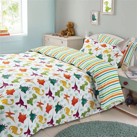 Dreamscene Dinosaur Duvet Cover Pillowcase Kids Bedding Set Stripe