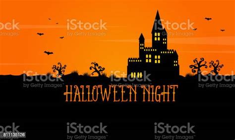 Halloween Scary Landscape With Castle Vector Illustration Stock