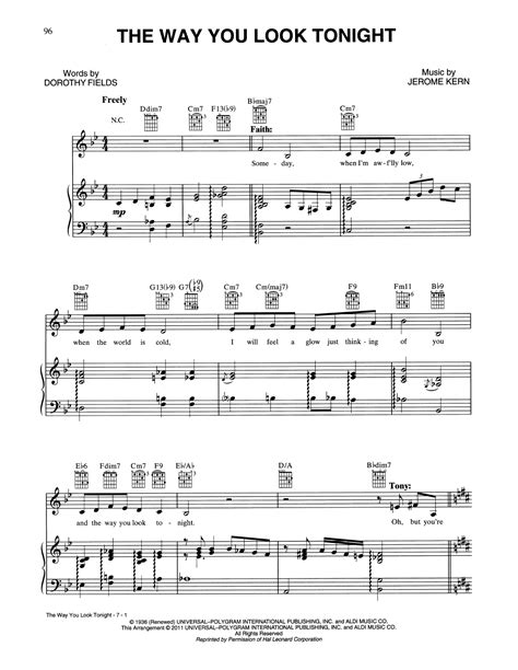 Tony Bennett And Faith Hill The Way You Look Tonight Sheet Music And Chords For Piano Vocal