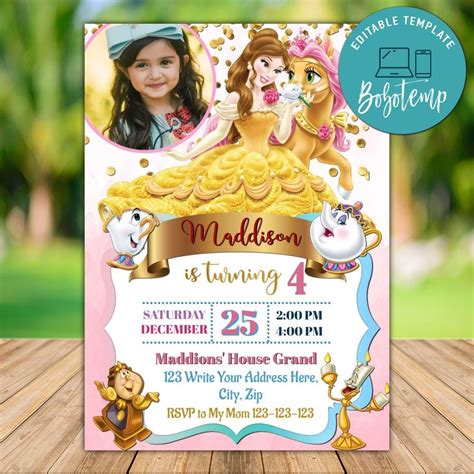 Editable Beauty And Beast Invitation With Photo Instant Download Bobotemp