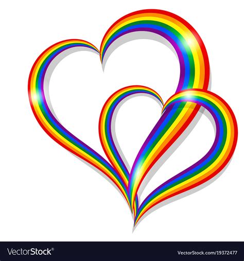 two rainbow pride heart shape symbol lgbt vector image