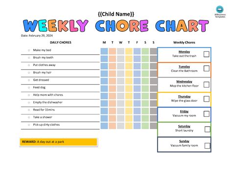 免费 Weekly Chore Chart For Kids 样本文件在