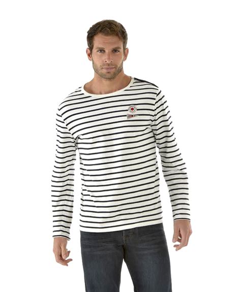 Notre mannequin porte une taille m et mesure 1m89. Marinière homme rayé naturel - T-Shirt Mode Homme Terre de ...