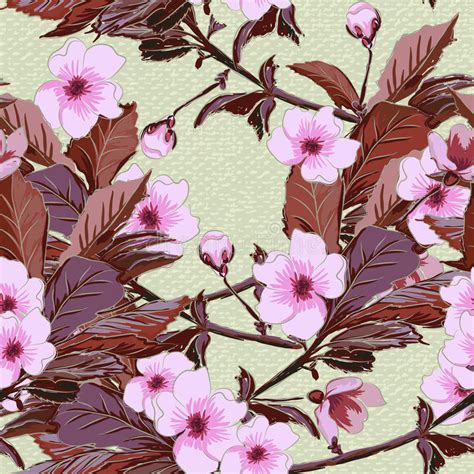 Vintage Wallpaper Seamless Pattern With Pink Japanese Cherry Blossom