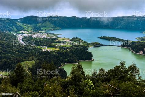 Green Lake And Blue Lake Sete Cidades Azores Archipelago Portugal Stock