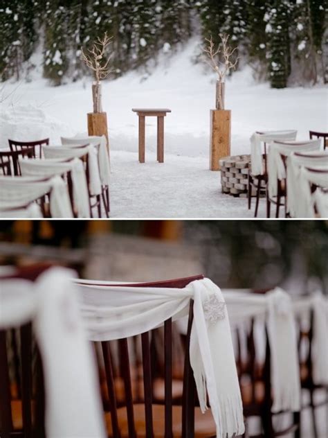 Place Scarves On Chairs Winter Ceremony Outdoor Winter Wedding Snow