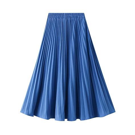 OGLCCG Women S Pleated Midi Skirt Elegant Elastic High Waist Flowy Long