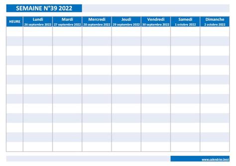 Semaine 39 2022 Dates Calendrier Et Planning Hebdomadaire à Imprimer