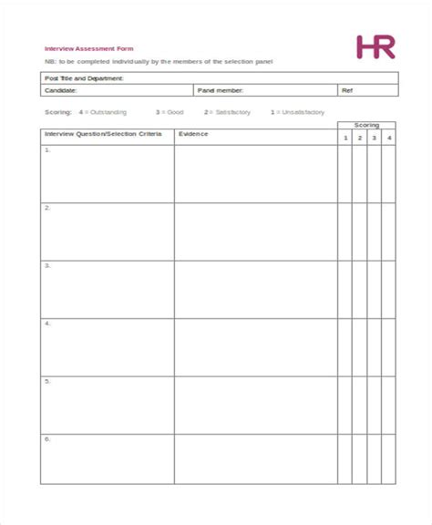 sample interview assessment forms   ms word