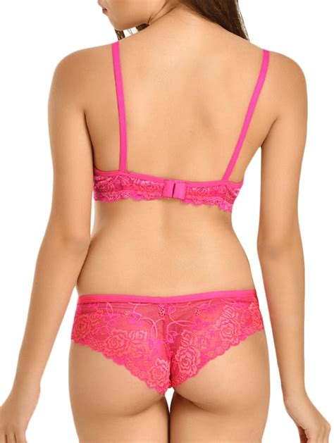 Buy Online Full Coverage Pink Lace Bras And Panty Set From Lingerie For Women By Urbaano For