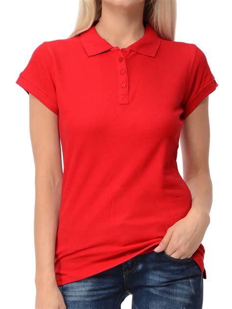Basico Red Polo Collared Shirts For Women 100 Cotton Short Sleeve Golf
