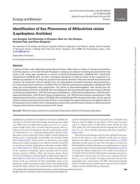 Pdf Identification Of Sex Pheromone Of Miltochrista Striata