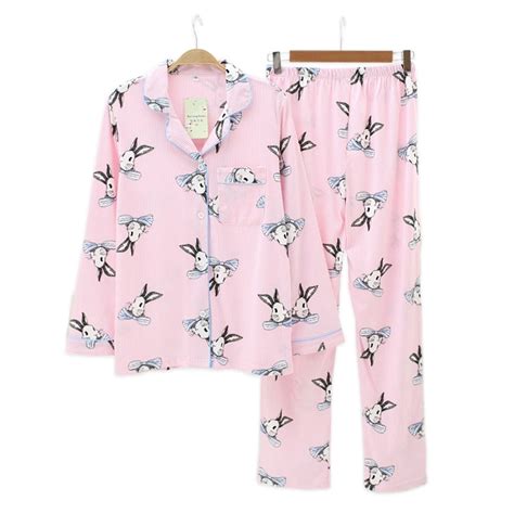 Pink Cute Rabbit 100 Cotton Pajamas Sets Women Kawaii Rabbit Casual