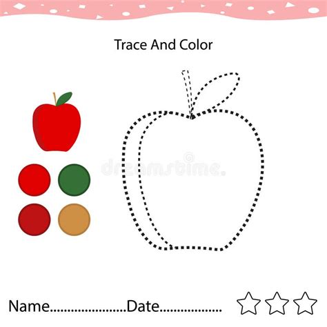 Preschool Worksheet For Practicingz Trace Apple Fruit And Color For