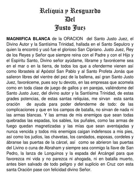 Magniifica Blanca De La Oracion Del Santo Justo Juez Prayer Saint