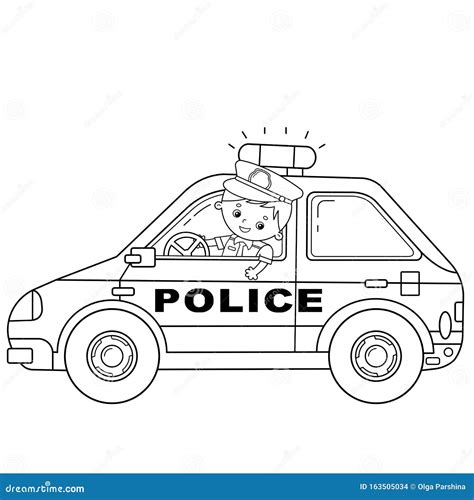 Coloring Page Outline Of Cartoon Policeman With Car Profession