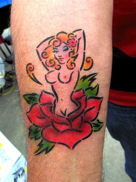 This Very Naughty But Nice Airbrush Tattoo Of A Gorgeous Lady In A Red