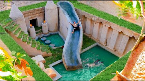 Building Cave Platinum Water Slide To Underground Swimming Pool With